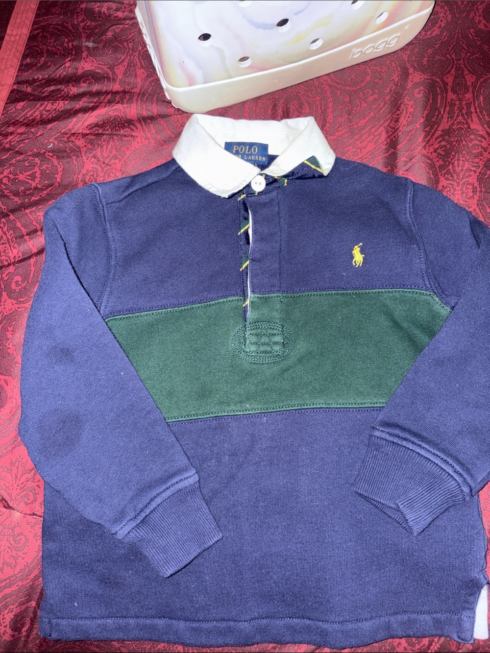 Polo by Ralph Lauren Navy & Green Long-Sleeve Rugby Polo